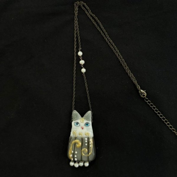 画像3: とんぼ玉ペンダント　クリムト猫 (3)