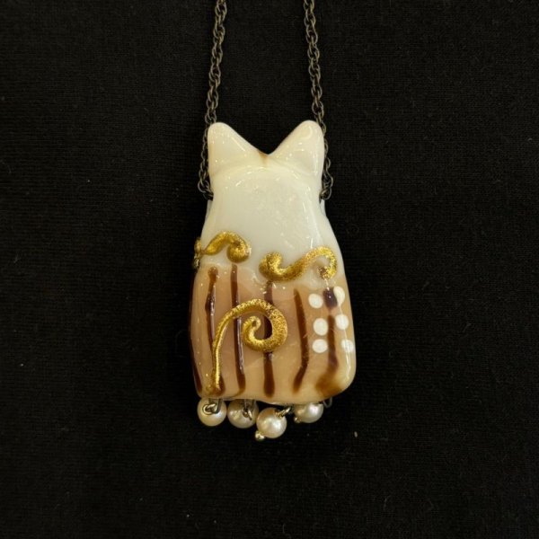 画像2: とんぼ玉ペンダント　クリムト猫 (2)