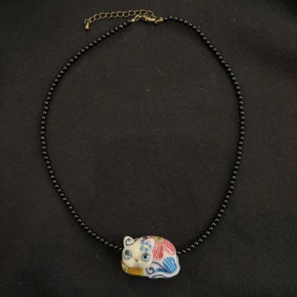 画像2: とんぼ玉ペンダント 花猫 (2)